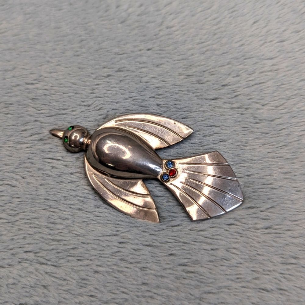 Vintage Rare Coro Swallow Bird Brooche w/ Rhinestone Accents - Picture 12 of 13